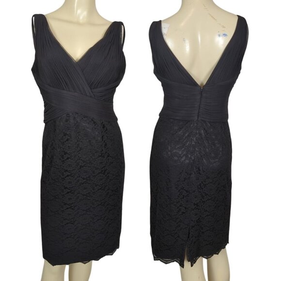 NERO Black Sleeveless Lace Cocktail Dress With Pleated Bodice & V-Neckline Sz 6 - Picture 1 of 16